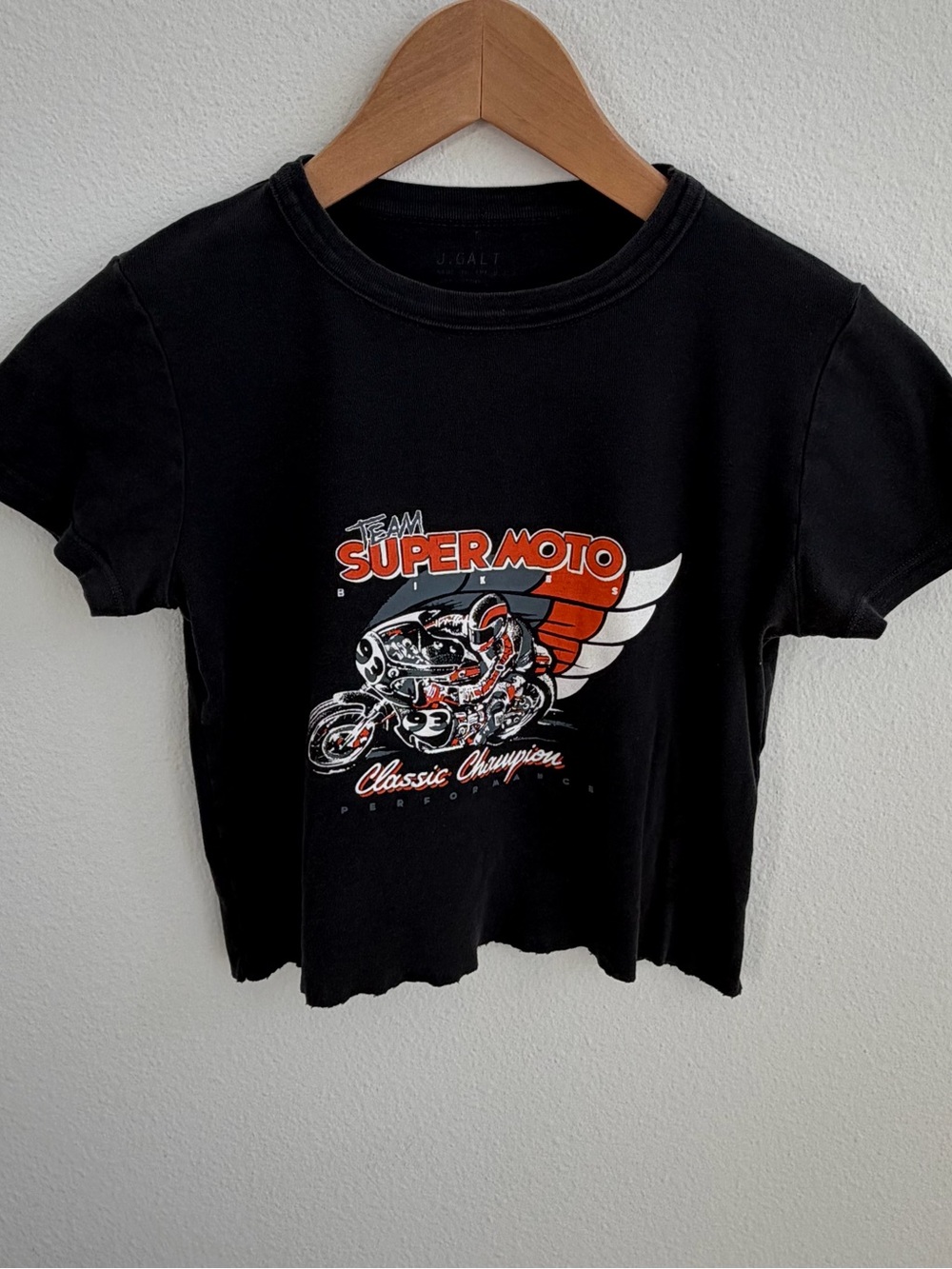 Brandy Melville J.Galt Super Moto Graphic Baby Tee Black Cropped Top One Size